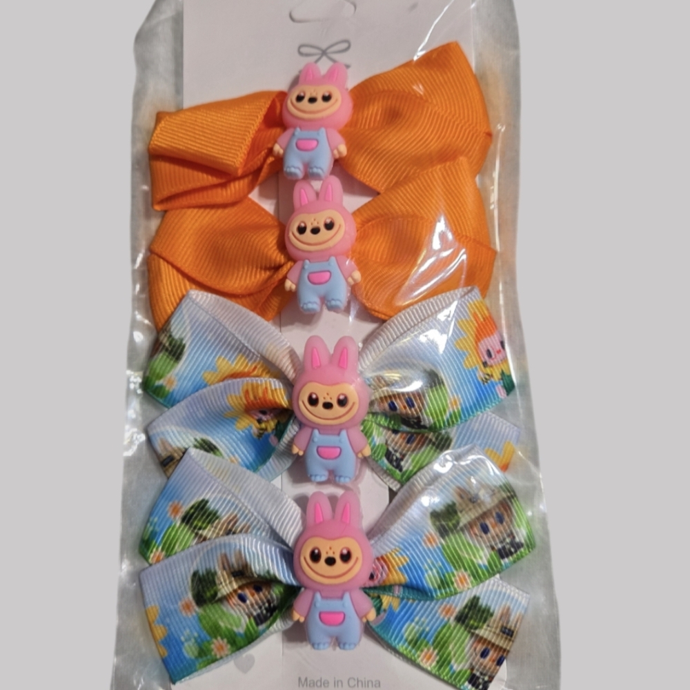 Little Monster Character Orange & White Hair Bow Set (NIP)